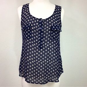 3/$25 Joelle Women Navy Dot Sheer Sleeveless Tank Top Size Large Coastal Classic